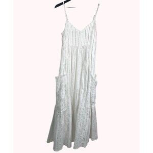 Aerie Dress Women's Maxi Tiered Gauze White Silver Sz S Cottage Core Boho Resort